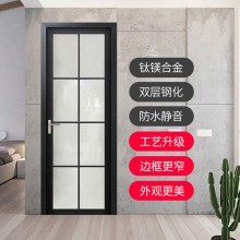 衛(wèi)生間門批發(fā)廠家極窄鈦鎂鋁合金鋼化玻璃陽(yáng)臺(tái)平開(kāi)門廁所門浴室門